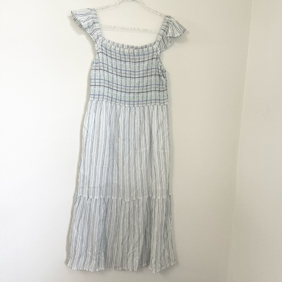 LOFT Striped Off Shoulder Long Maxi Summer Dress Chic Comfortable Sz M Ruffle - Picture 1 of 8